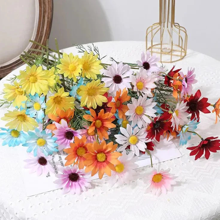 5Pcs 50cm Artificial Daisy Flower Bouquet – 5-Head Faux Flowers for Home, Wedding, Bridal Décor, DIY Garden, and Table Arrangements