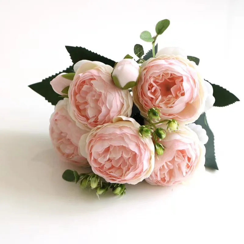 Silk Peony & Rose Bouquet – Artificial Flowers Bundle for Wedding, Home Décor, DIY Crafts & Party Decoration