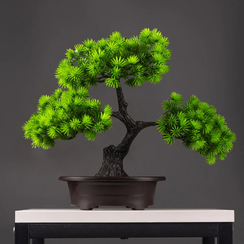 27cm Artificial Pine Bonsai Tree – Faux Plastic Plant for Home, Room, & Desktop Décor