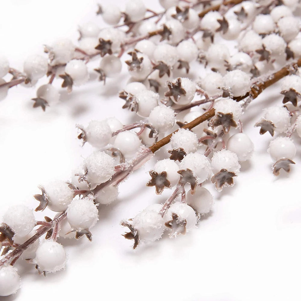 1Pc Artificial White Berry Stems – Christmas Berry Branches for Floral Arrangements, Home Décor, DIY Crafts, and Snow Tree Decorations