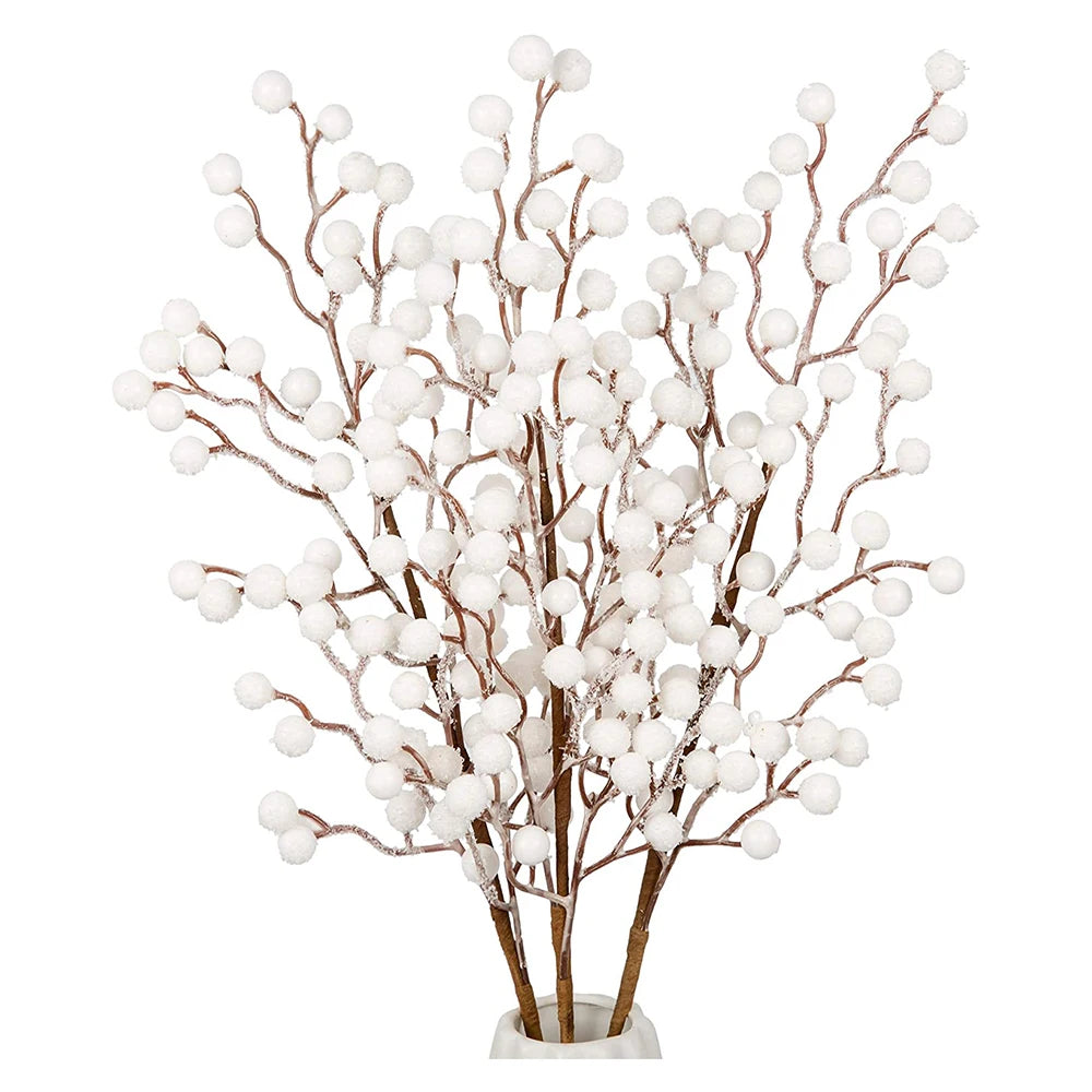 1Pc Artificial White Berry Stems – Christmas Berry Branches for Floral Arrangements, Home Décor, DIY Crafts, and Snow Tree Decorations