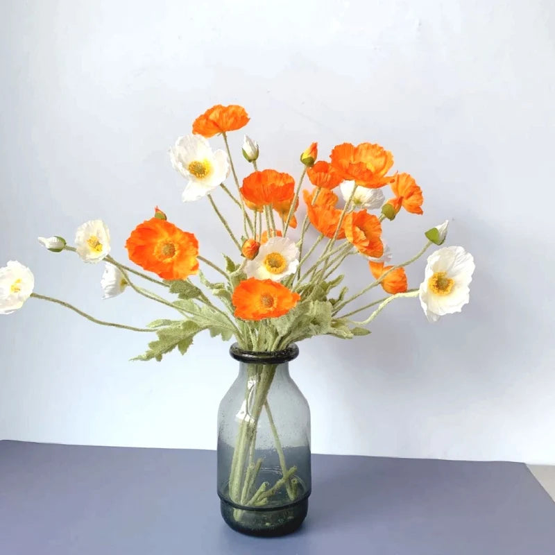 Artificial Poppy Silk Flowers – Long Stem Fake Flowers for Housewarming, Garden, Table, Wedding, DIY Party & Bridal Bouquet Décor