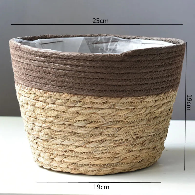 Straw Woven Plant Pot Basket – Grass Planter Basket for Indoor & Outdoor Plants, Flower Pot Cover & Container