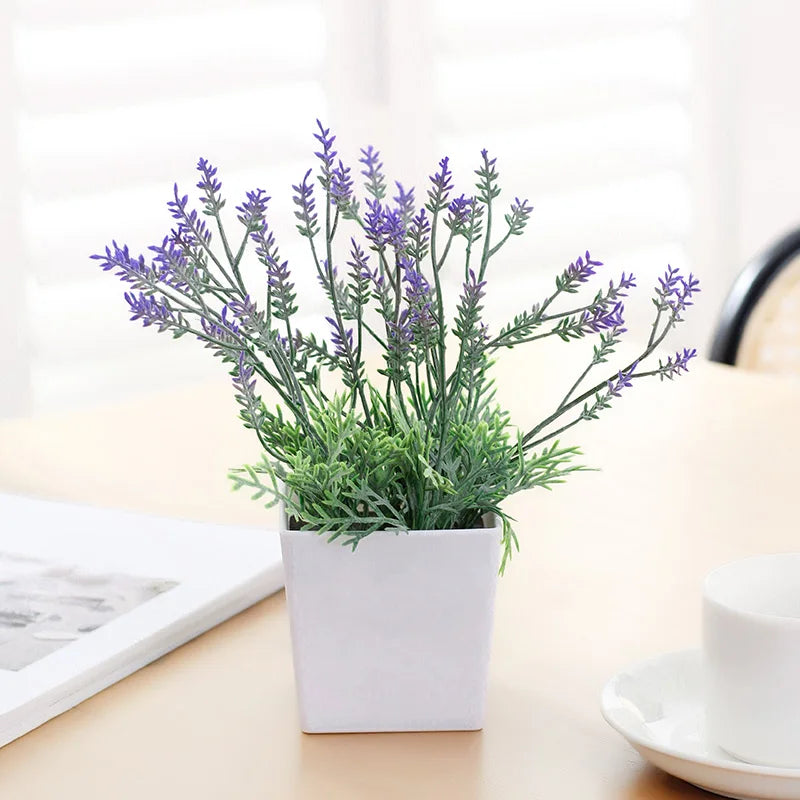 1pc Artificial Lavender Potted Plant – Realistic Faux Lavender for Home & Office Décor, Housewarming Gifts, Desktop Decoratio