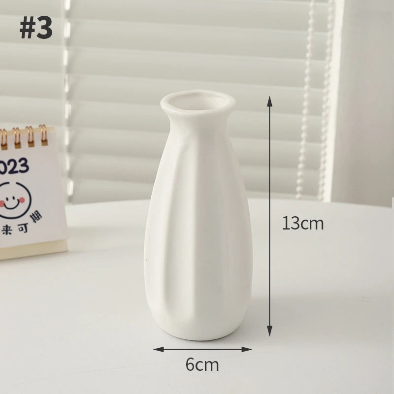 White Ceramic Pottery Vase – Decorative Modern Flower Bottle for Dried Arrangements & Home Room Décor