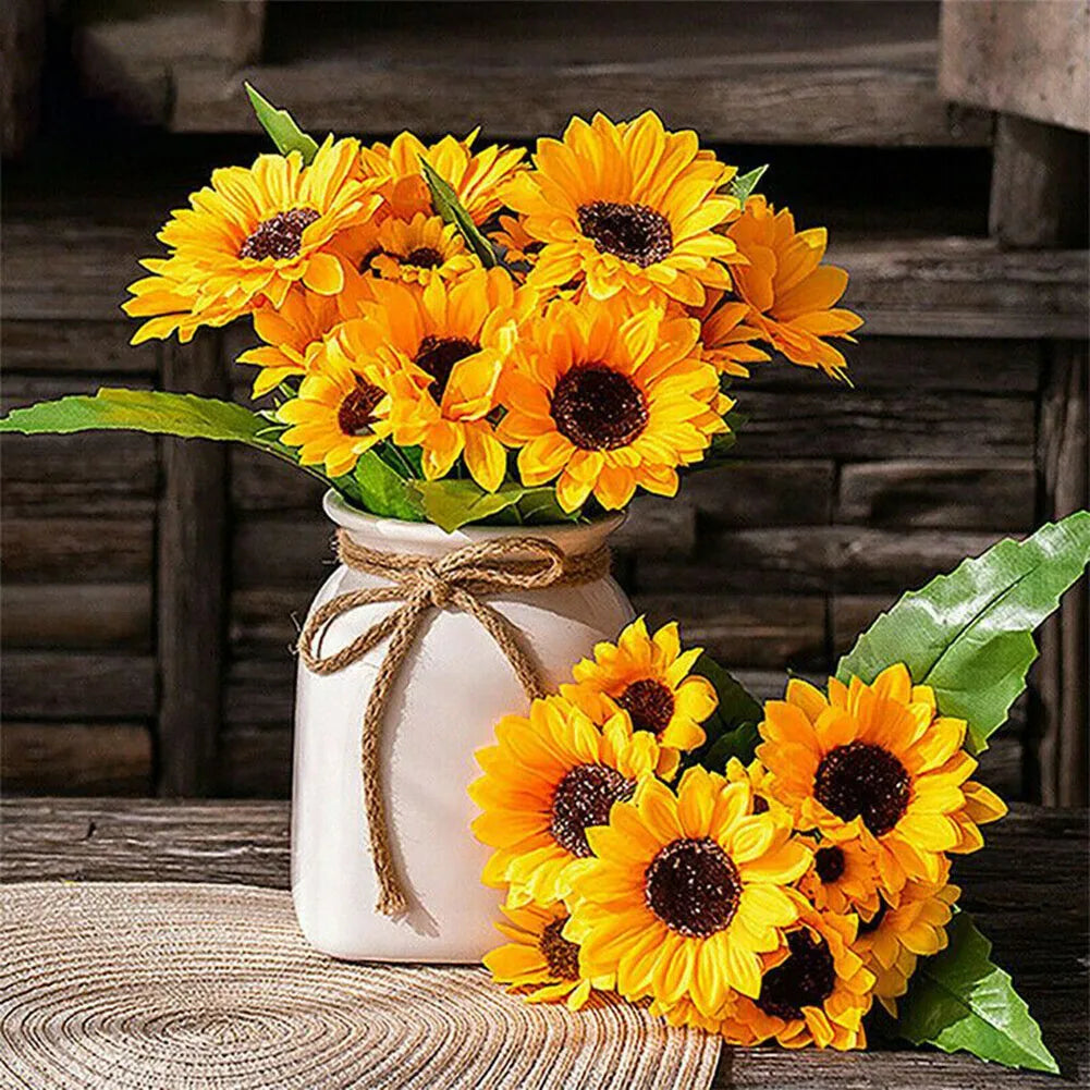 29cm Artificial Sunflower Bouquet – 1 Bunch with 7 Heads Fake Flower for Garden, Wedding, Café & Party Décor