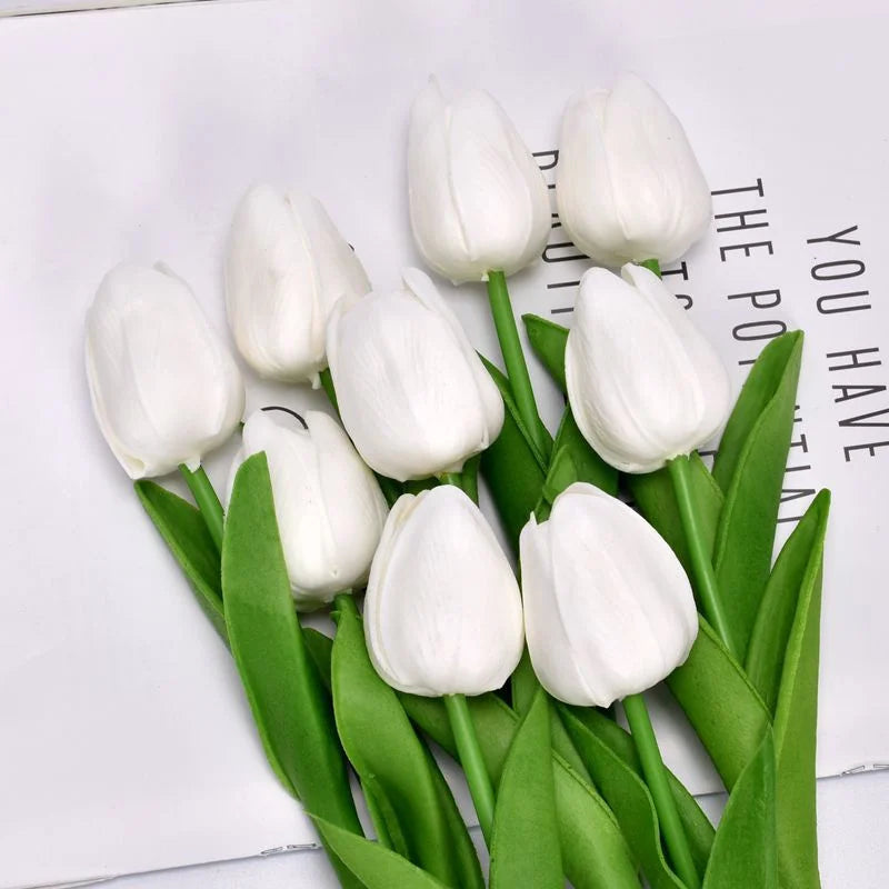 10Pcs Artificial Tulip Bouquet – Realistic PE Foam Fake Flowers for Wedding, Home, Garden & Ceremony Décor