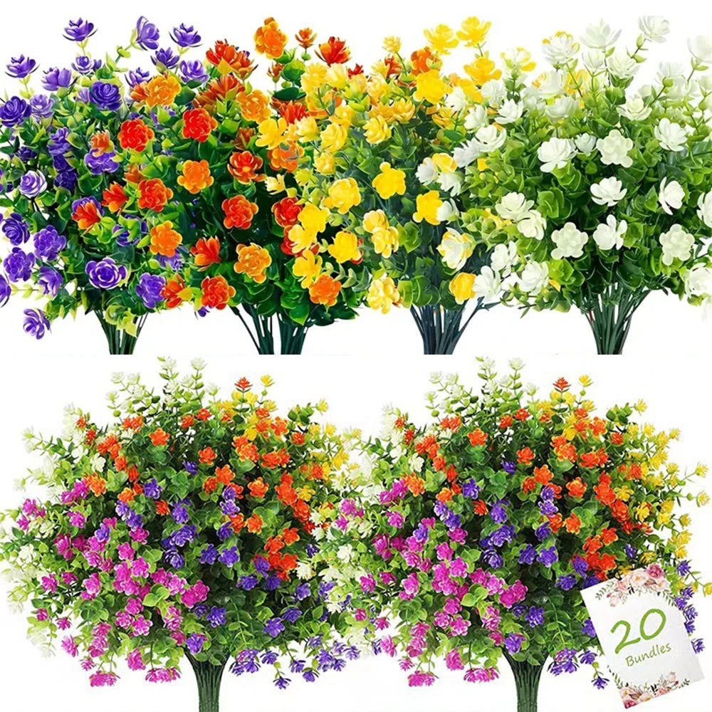 1 Bundle UV-Resistant Artificial Flowers – Outdoor Fake Shrubs & Greenery for Office, Kitchen, Wedding, and Garden Décor