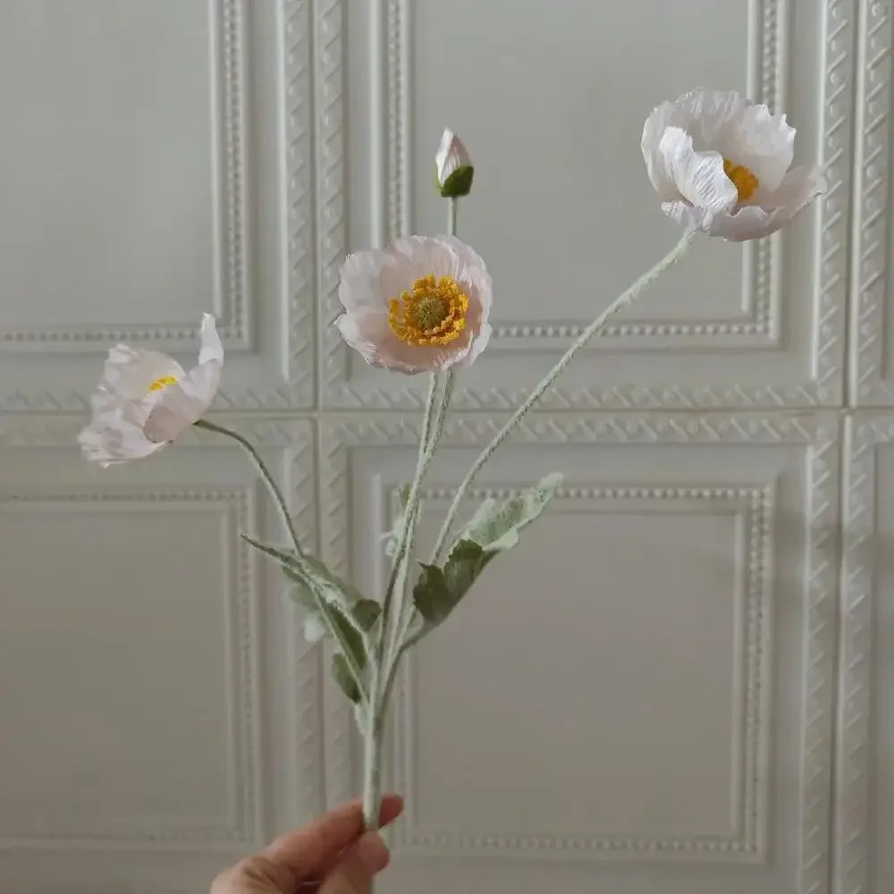 Artificial Poppy Silk Flowers – Long Stem Fake Flowers for Housewarming, Garden, Table, Wedding, DIY Party & Bridal Bouquet Décor