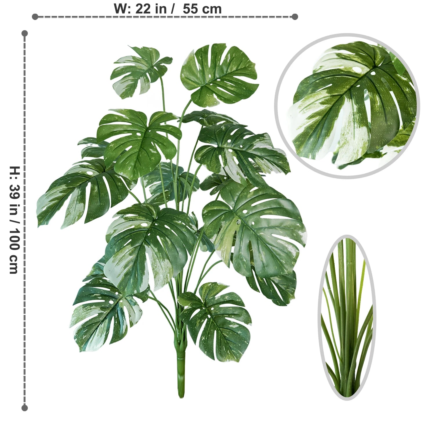 65/100cm Artificial Monstera Plant – Realistic Faux Plastic Leaf Branch for Indoor Home & Office Décor