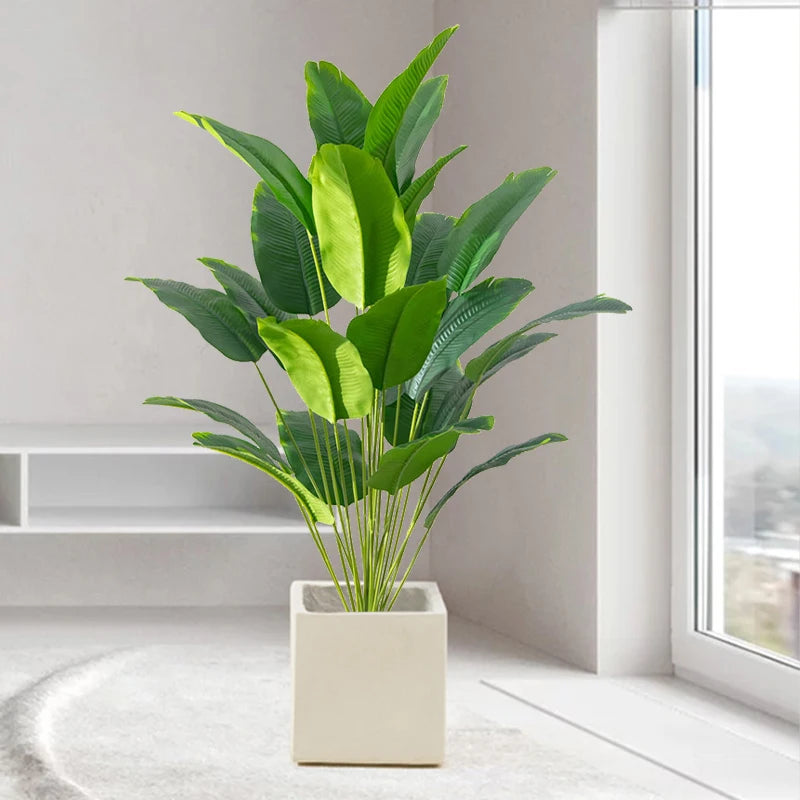 Artificial Tropical Palm Tree – Large Faux Banana Plant with Real Touch Monstera Leaves for Home, Garden & Party Décor