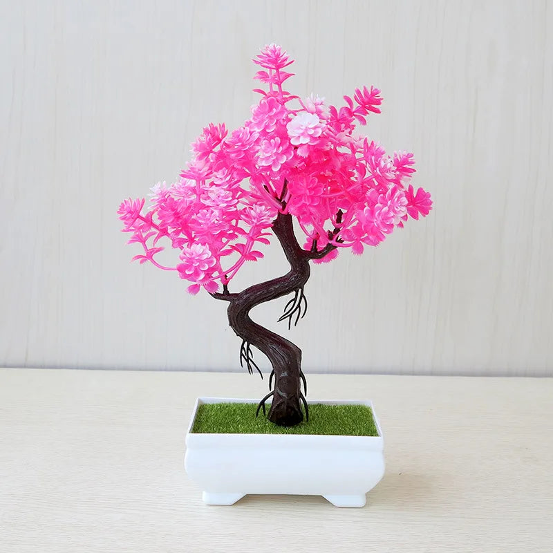 Artificial Bonsai Small Tree – Potted Plastic Fake Plant with Flowers for Garden, Home & Table Decoration