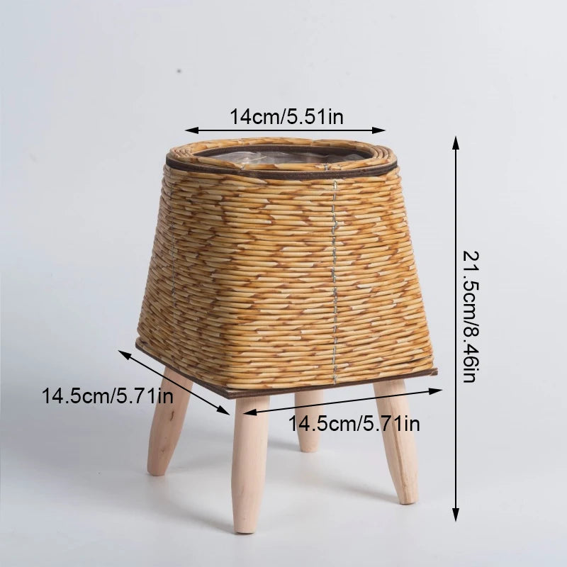 Nordic Imitation Rattan Flower Pot with Removable Legs – Woven Plant Basket Stand for Garden & Home Décor