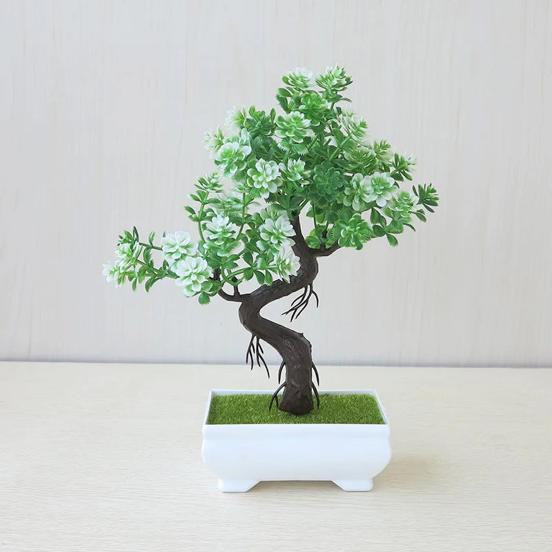 Artificial Bonsai Small Tree – Potted Plastic Fake Plant with Flowers for Garden, Home & Table Decoration