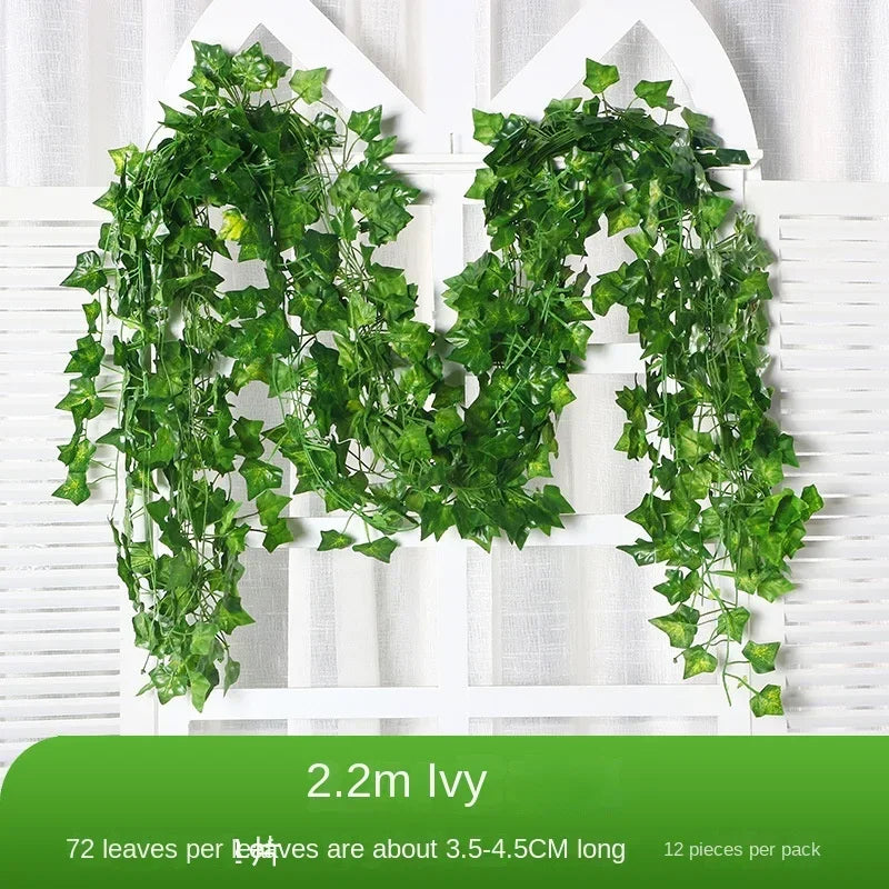 2.2M Artificial Ivy Hanging Vine – Green Leaf Garland for Home, Wedding, and Garden Decor (1/6pcs)