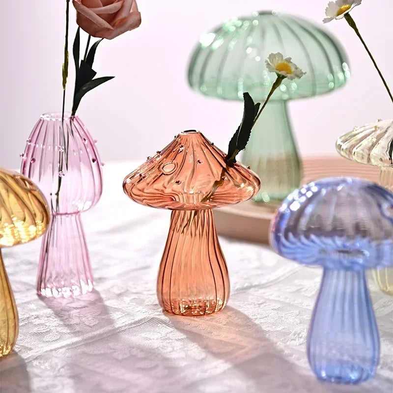 Transparent Mushroom Glass Vase – Decorative Flower Bottle for Flowers, Hydroponic Plants & Room Décor