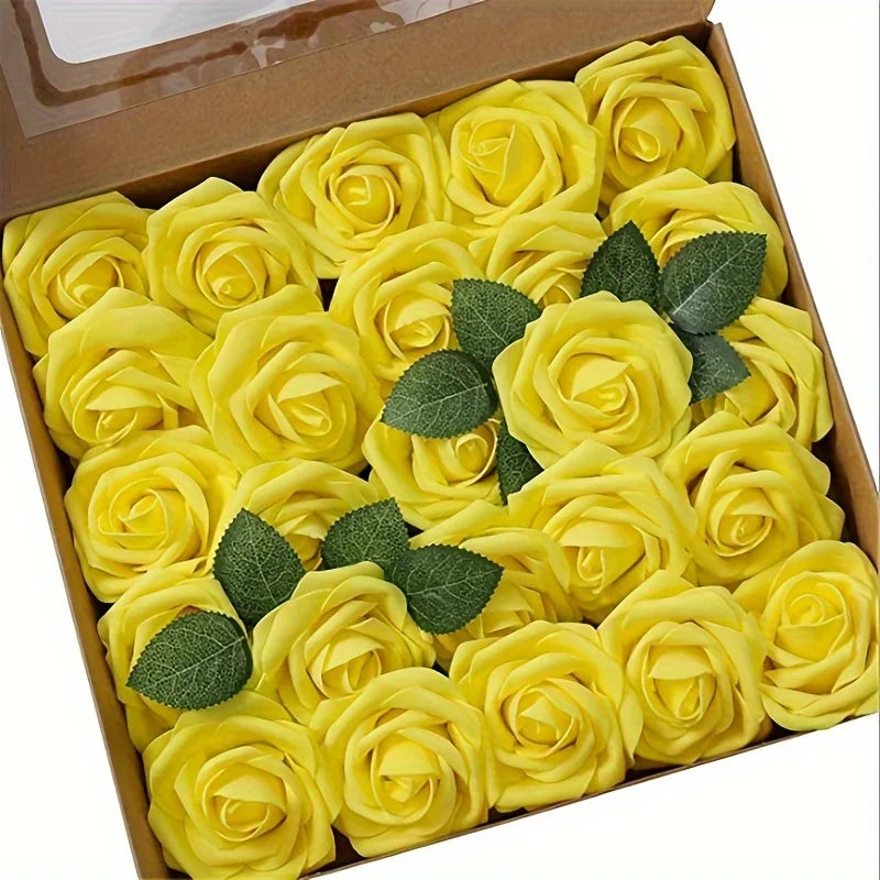 25pcs Artificial Roses with Stems – Fake Flowers for DIY Wedding Bouquets, Centerpieces, Party & Home Décor