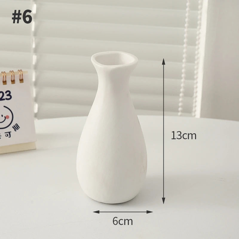 White Ceramic Pottery Vase – Decorative Modern Flower Bottle for Dried Arrangements & Home Room Décor