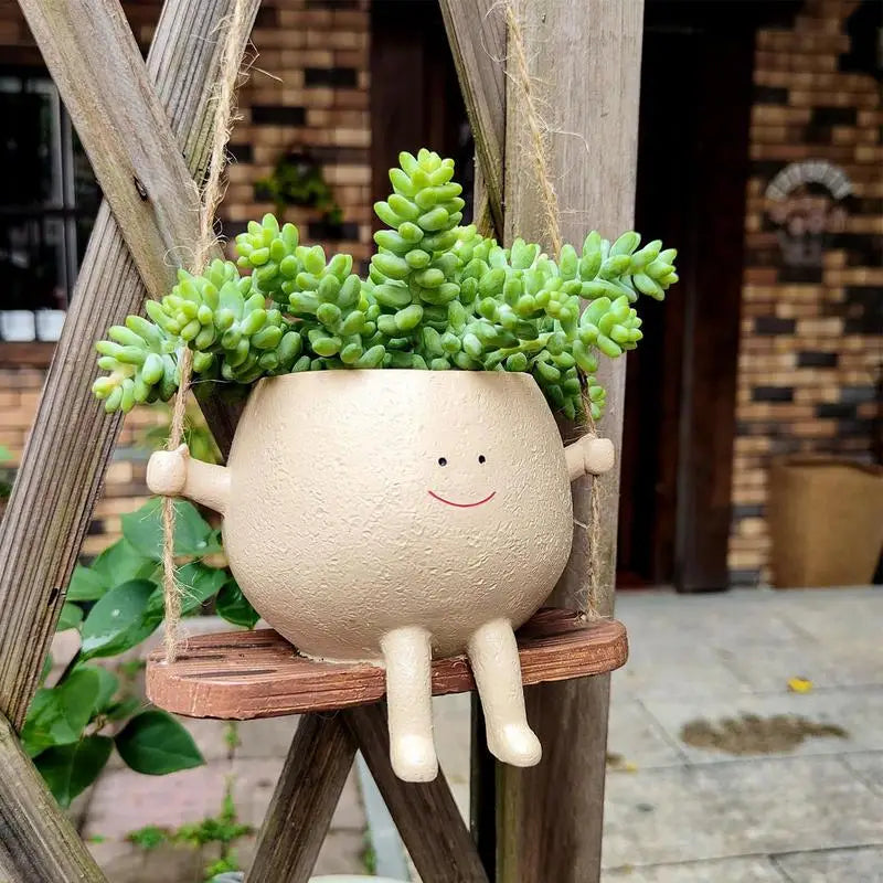 Lovely Face Planter Pot Hanging Basket – Swing Succulent Flower Pots for Balcony, Wall, and Garden Décor