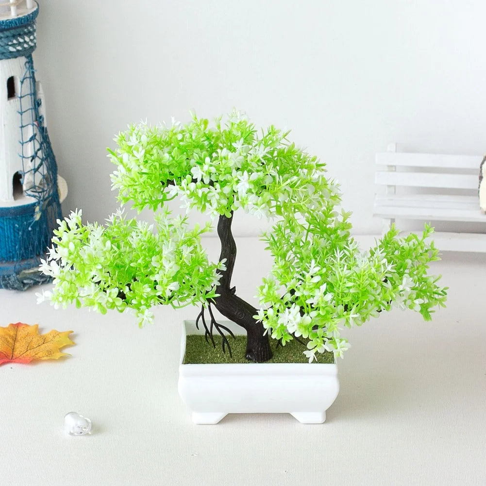 Artificial Bonsai Small Tree – Potted Fake Plant with Flowers for Garden, Home, & Table Décor