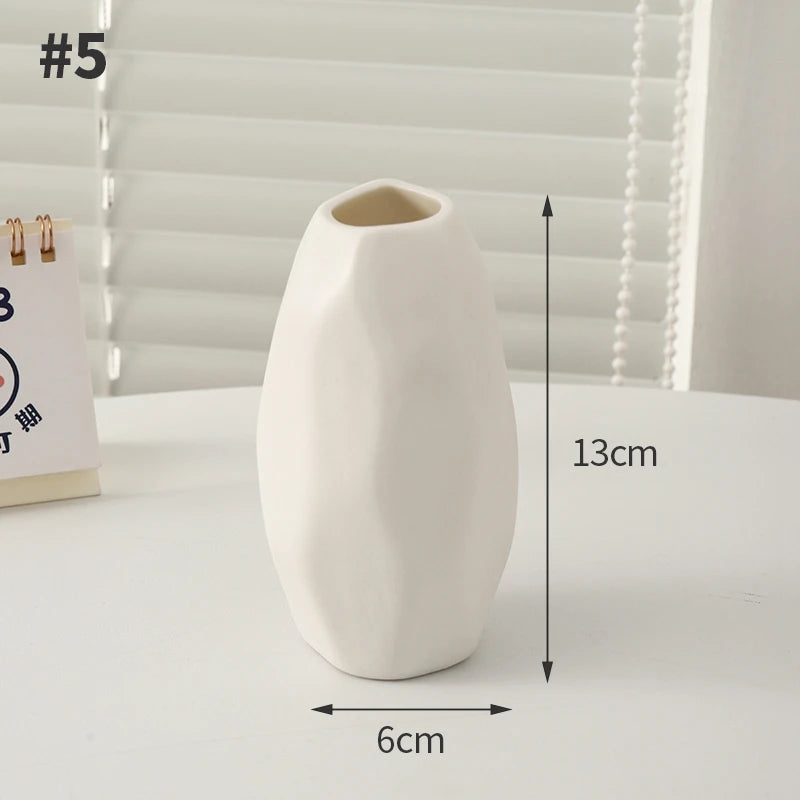 White Ceramic Pottery Vase – Decorative Modern Flower Bottle for Dried Arrangements & Home Room Décor