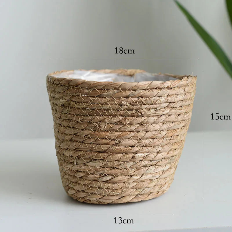 Straw Woven Plant Pot Basket – Grass Planter Basket for Indoor & Outdoor Plants, Flower Pot Cover & Container