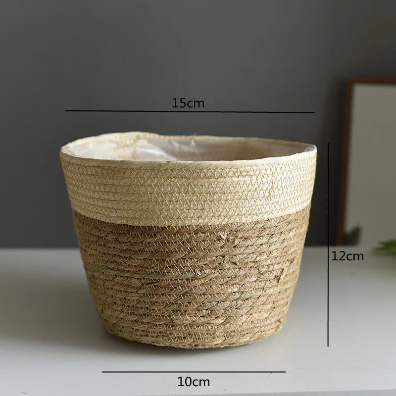 Straw Woven Plant Pot Basket – Grass Planter Basket for Indoor & Outdoor Plants, Flower Pot Cover & Container