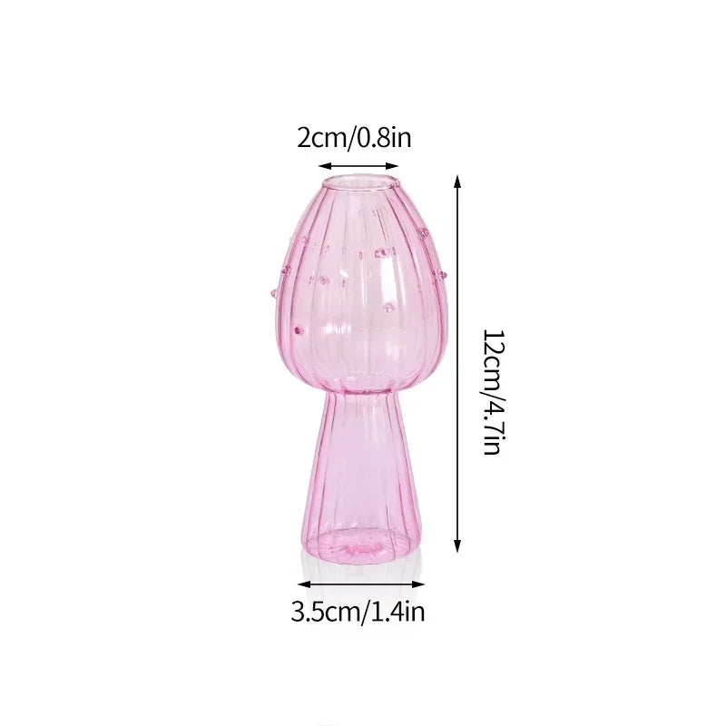 Transparent Mushroom Glass Vase – Decorative Flower Bottle for Flowers, Hydroponic Plants & Room Décor