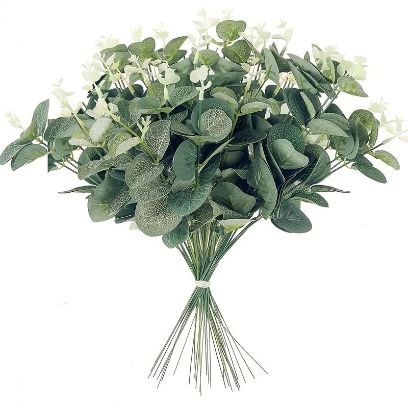 5/10/20Pcs Artificial Eucalyptus Leaf Stems – Green Faux Plants for Living Room, Wedding, Vase & Bouquet Décor