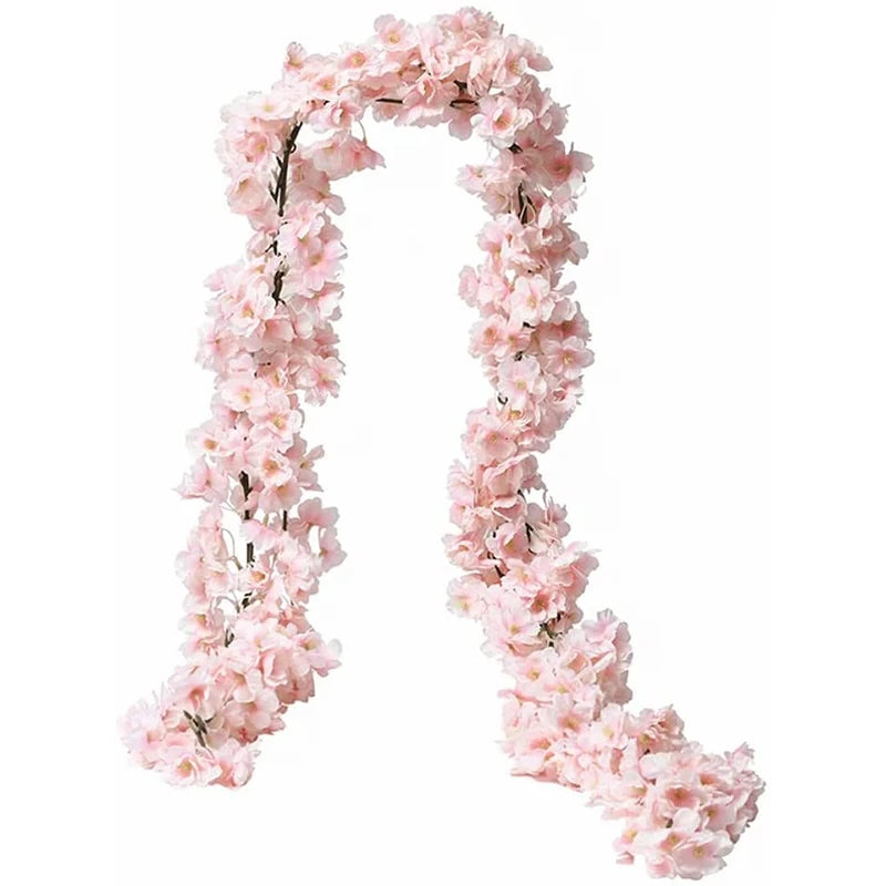 180CM Artificial Sakura Flower Vine – Silk Rose Garland for Wedding, Garden Arch, Home Party, Christmas & Bridal Décor