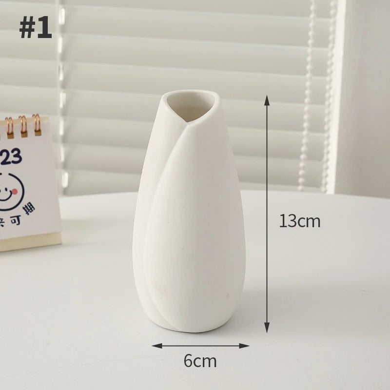 White Ceramic Pottery Vase – Decorative Modern Flower Bottle for Dried Arrangements & Home Room Décor