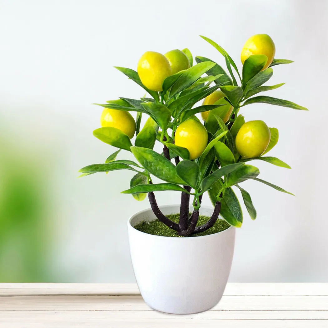 18cm x 24cm Artificial Lemon Tree – Potted Fake Plant for Outdoor Yard, Garden, Balcony, and Home Floral Décor