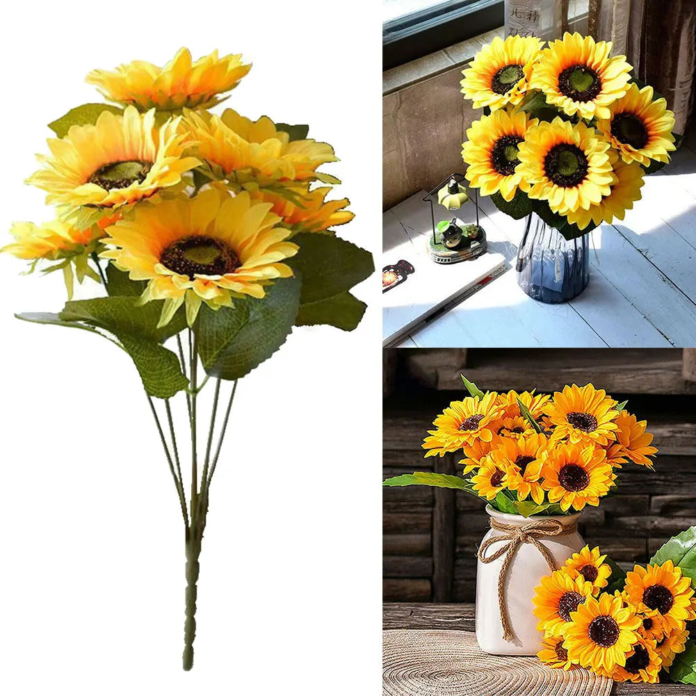 29cm Artificial Sunflower Bouquet – 1 Bunch with 7 Heads Fake Flower for Garden, Wedding, Café & Party Décor