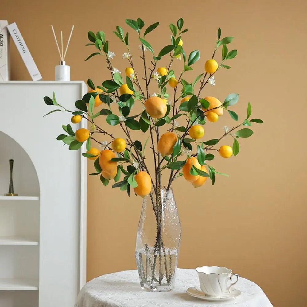 European Style Artificial Lemon Branch – Green Plant for Home Décor, Flower Arrangements, and Decorative Accents