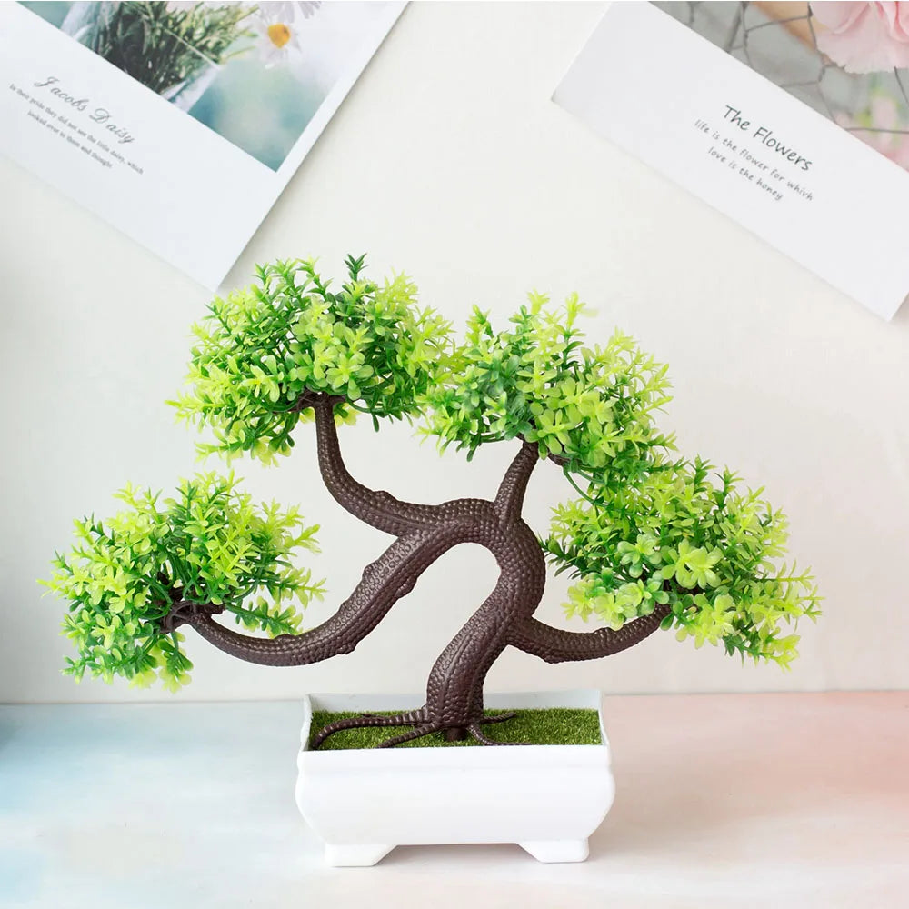 Artificial Bonsai Small Tree – Potted Plastic Fake Plant with Flowers for Garden, Home & Table Decoration