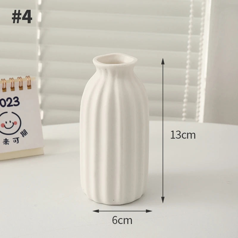 White Ceramic Pottery Vase – Decorative Modern Flower Bottle for Dried Arrangements & Home Room Décor