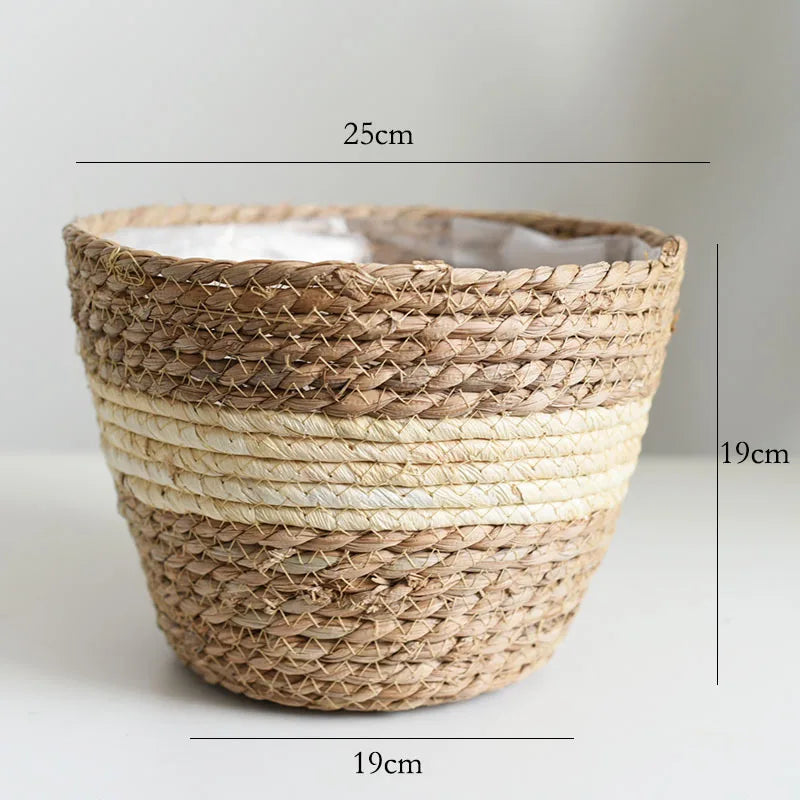 Straw Woven Plant Pot Basket – Grass Planter Basket for Indoor & Outdoor Plants, Flower Pot Cover & Container