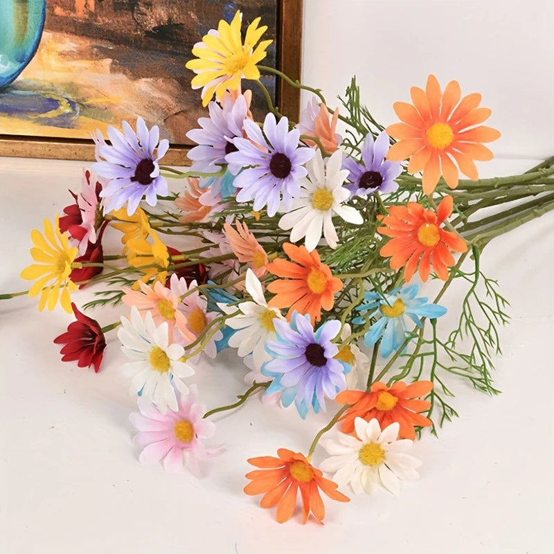 5Pcs 50cm Artificial Daisy Flower Bouquet – 5-Head Faux Flowers for Home, Wedding, Bridal Décor, DIY Garden, and Table Arrangements