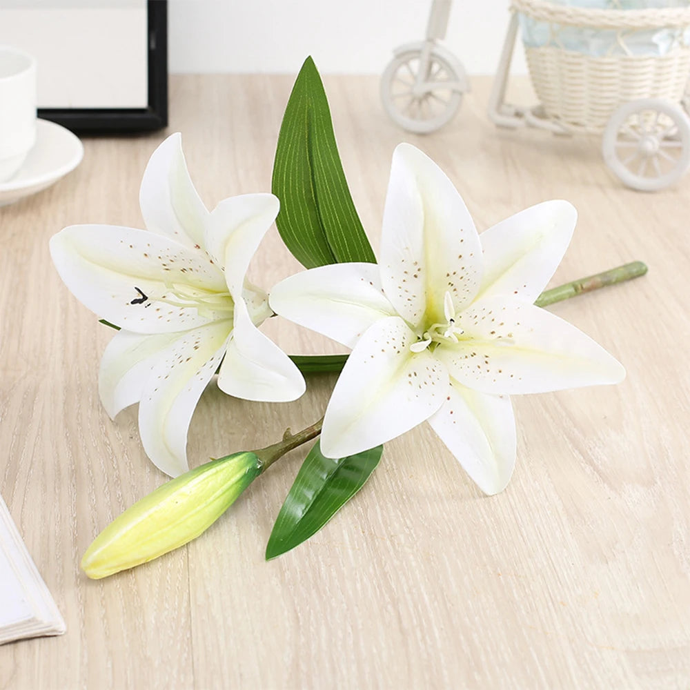 Realistic 3D Printed White Lily Branch – Artificial Flowers for Wedding, Home & Garden Décor