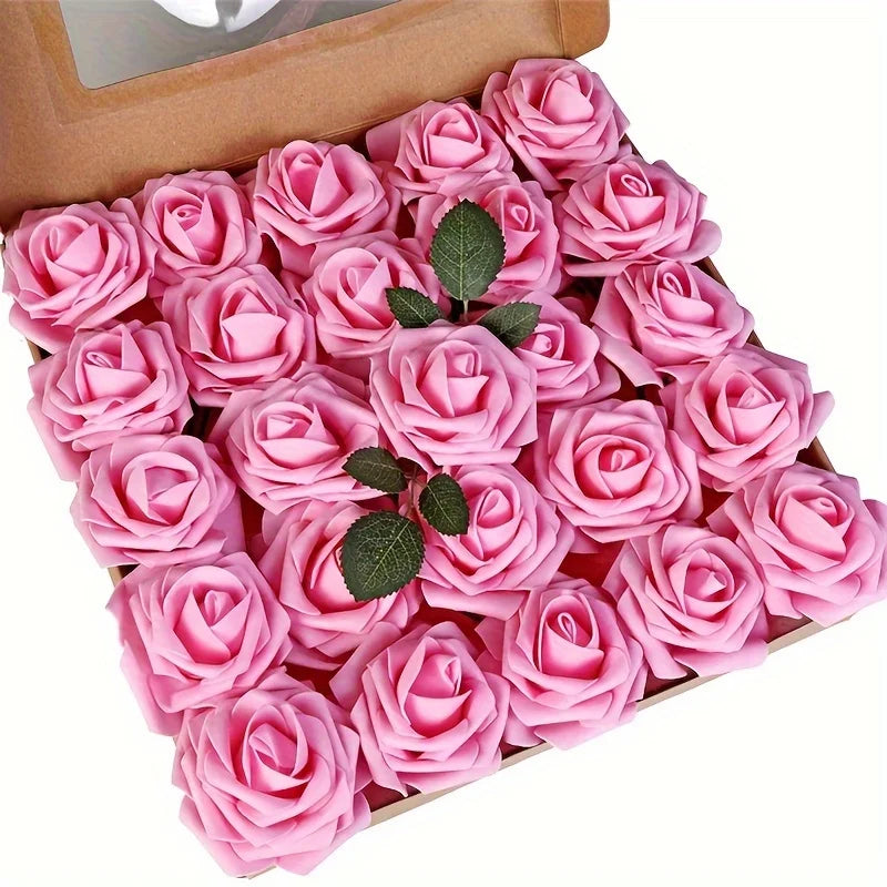 25pcs Artificial Roses with Stems – Fake Flowers for DIY Wedding Bouquets, Centerpieces, Party & Home Décor