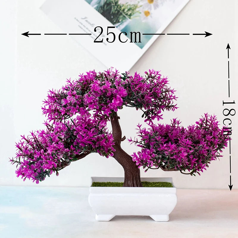 Artificial Bonsai Small Tree – Potted Fake Plant with Flowers for Garden, Home, & Table Décor