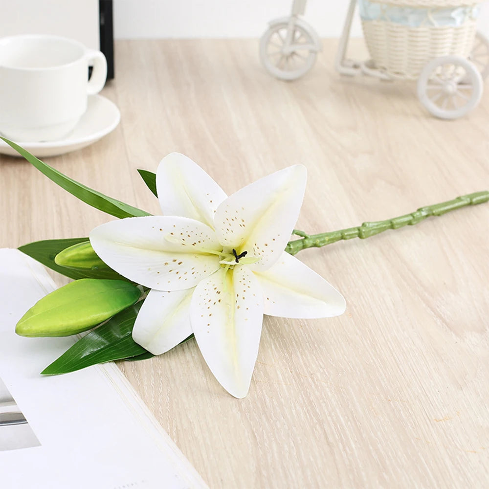 Realistic 3D Printed White Lily Branch – Artificial Flowers for Wedding, Home & Garden Décor