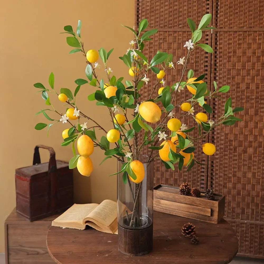 European Style Artificial Lemon Branch – Green Plant for Home Décor, Flower Arrangements, and Decorative Accents