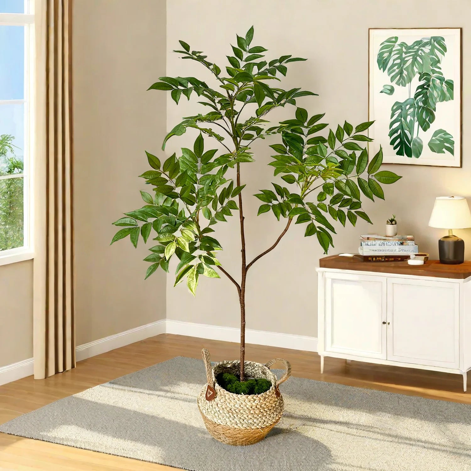 75/110cm Large Artificial Plants Fake Lacquer Tree Branch Plastic Leaves Tall Green Landscape Faux plant For Home Garden Decor