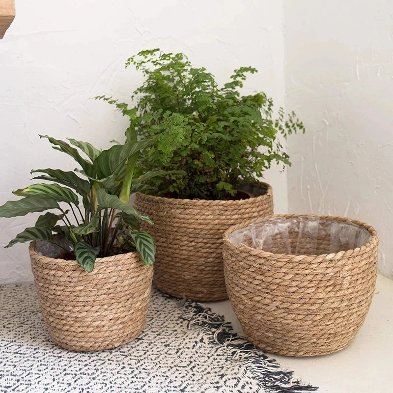 Straw Woven Plant Pot Basket – Grass Planter Basket for Indoor & Outdoor Plants, Flower Pot Cover & Container