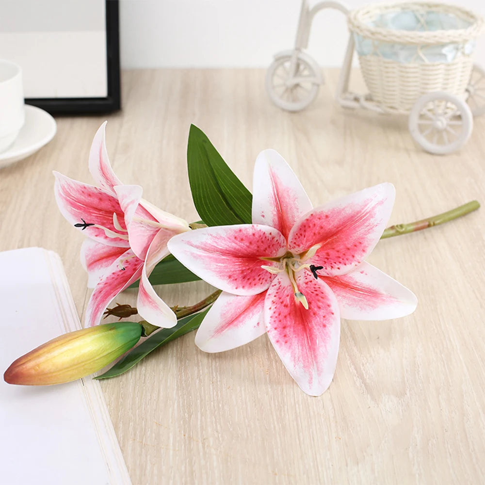 Realistic 3D Printed White Lily Branch – Artificial Flowers for Wedding, Home & Garden Décor