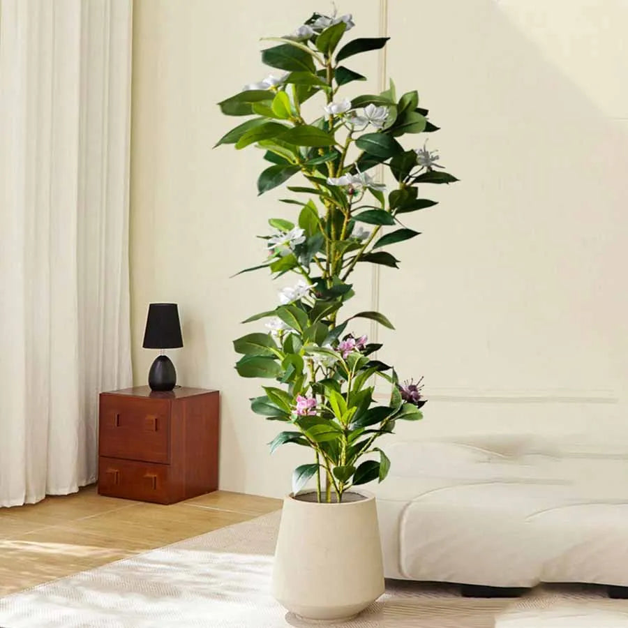 80/120cm Large Artificial Ficus Banyan Tree – Tropical Faux Fiddle Leaf Fig & Magnolia Branches for Home & Garden Décor