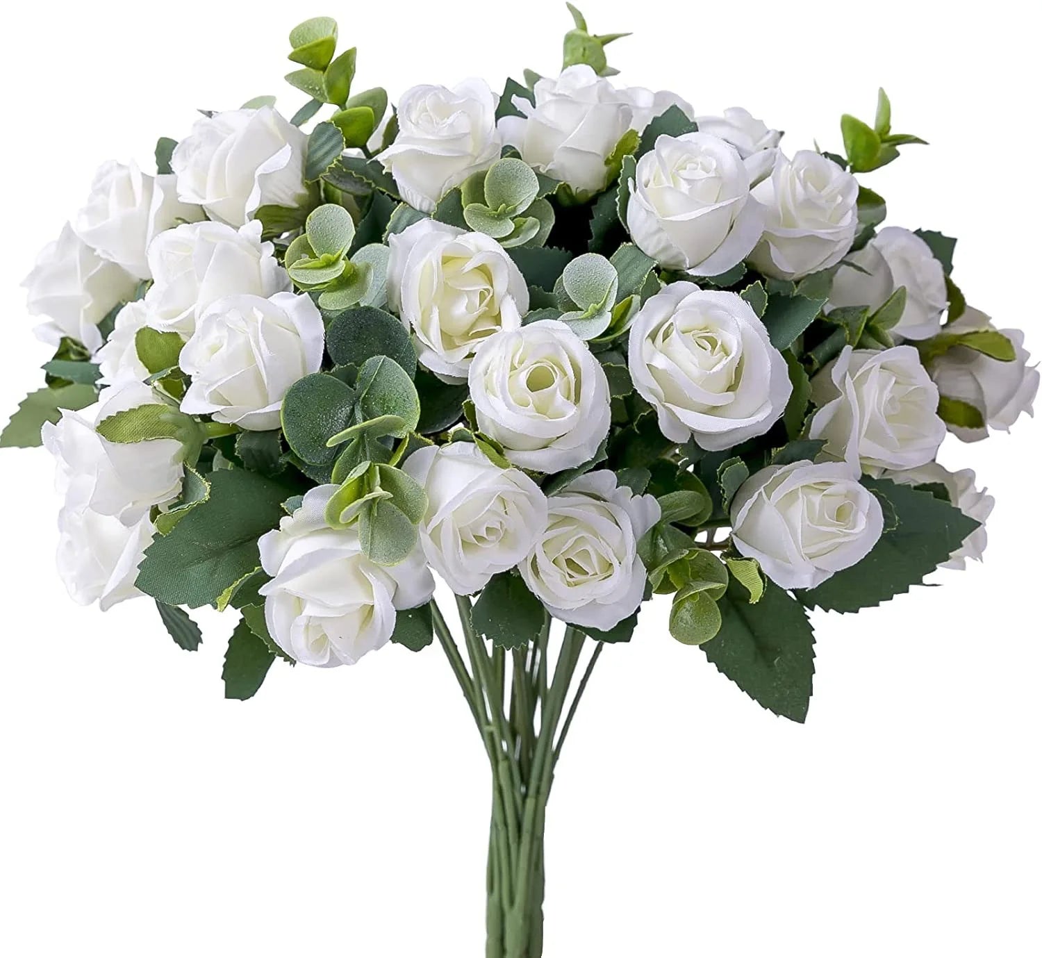 10-Head Silk Rose & Peony Bouquet – Artificial Flowers with White Eucalyptus Leaves for Wedding, Table, Party & Home Décor