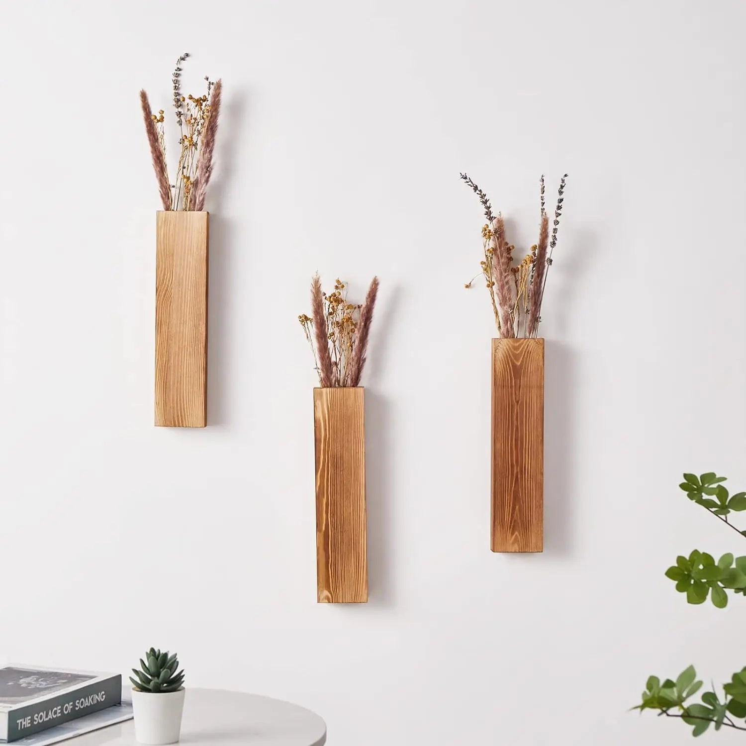 Wood Wall Planter – Hanging Wooden Plant Holder for Artificial Flowers & Plants, Wall Décor for Living Room