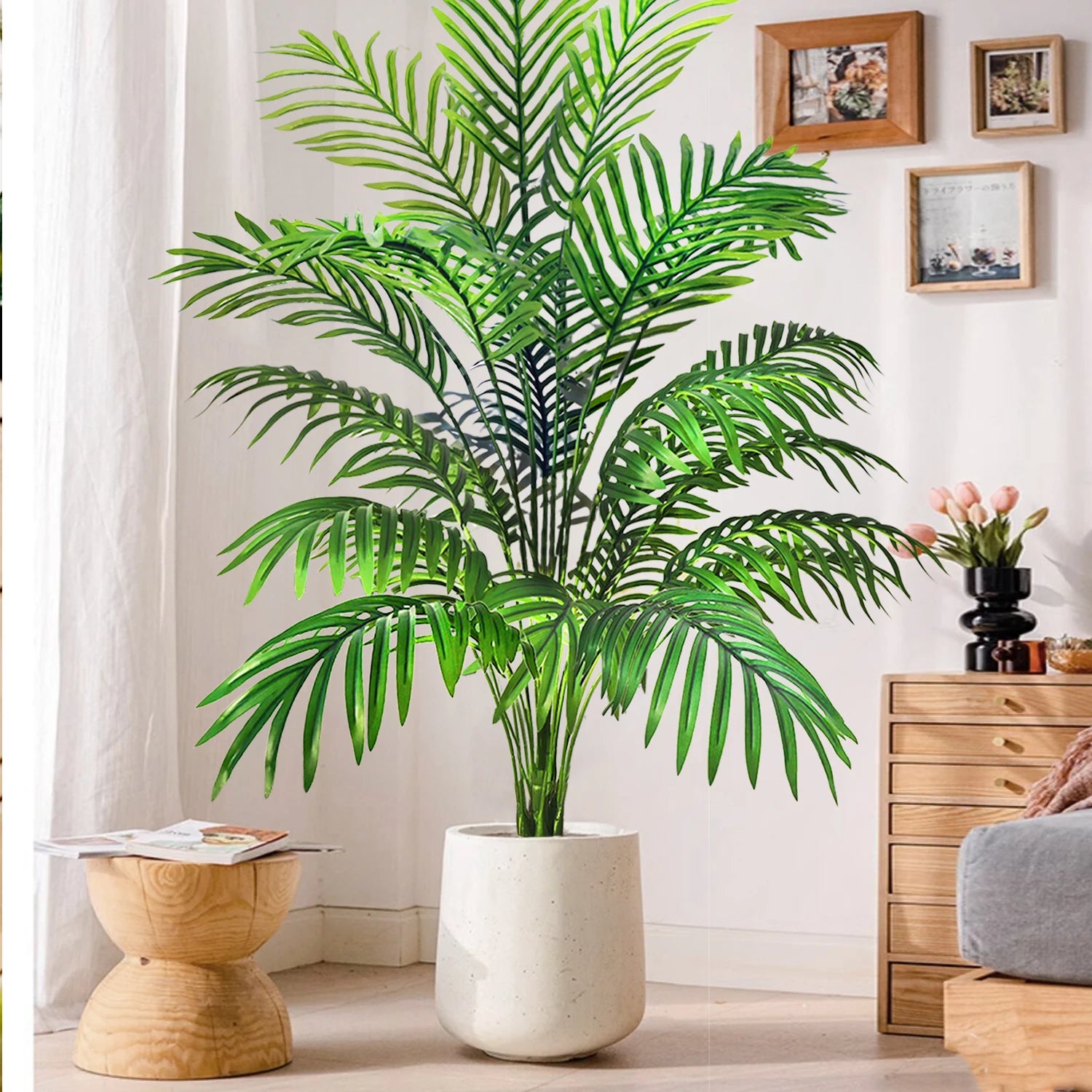 60-120cm Large Artificial Palm Tree – Tropical Faux Plant with Green Plastic Palm Leaves for Home & Garden Décor